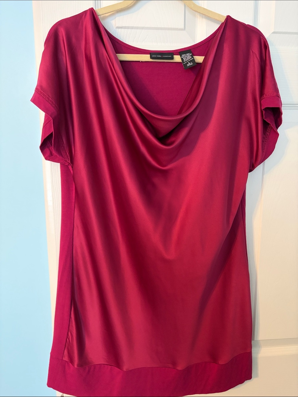Worthington Raspberry Draped Cowl Neck Short Sleeve Top